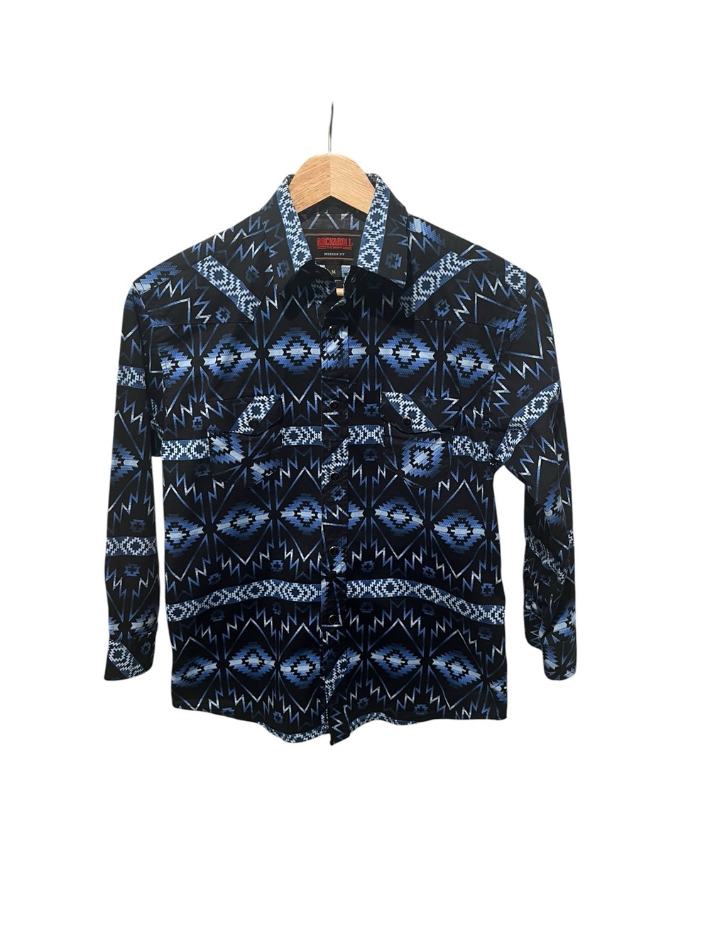 Rock & Roll Denim Youth Black Pearl Snap Western Shirt Aztec Tribal Unisex M